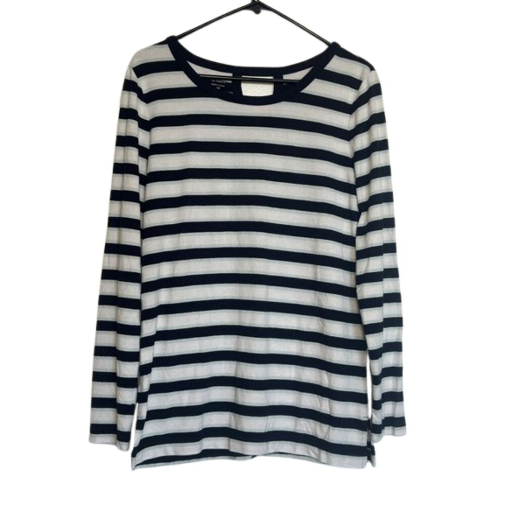 T By Talbots Striped Rayon Shirt Womens M Long Sleeve Beachy Spring Transitional